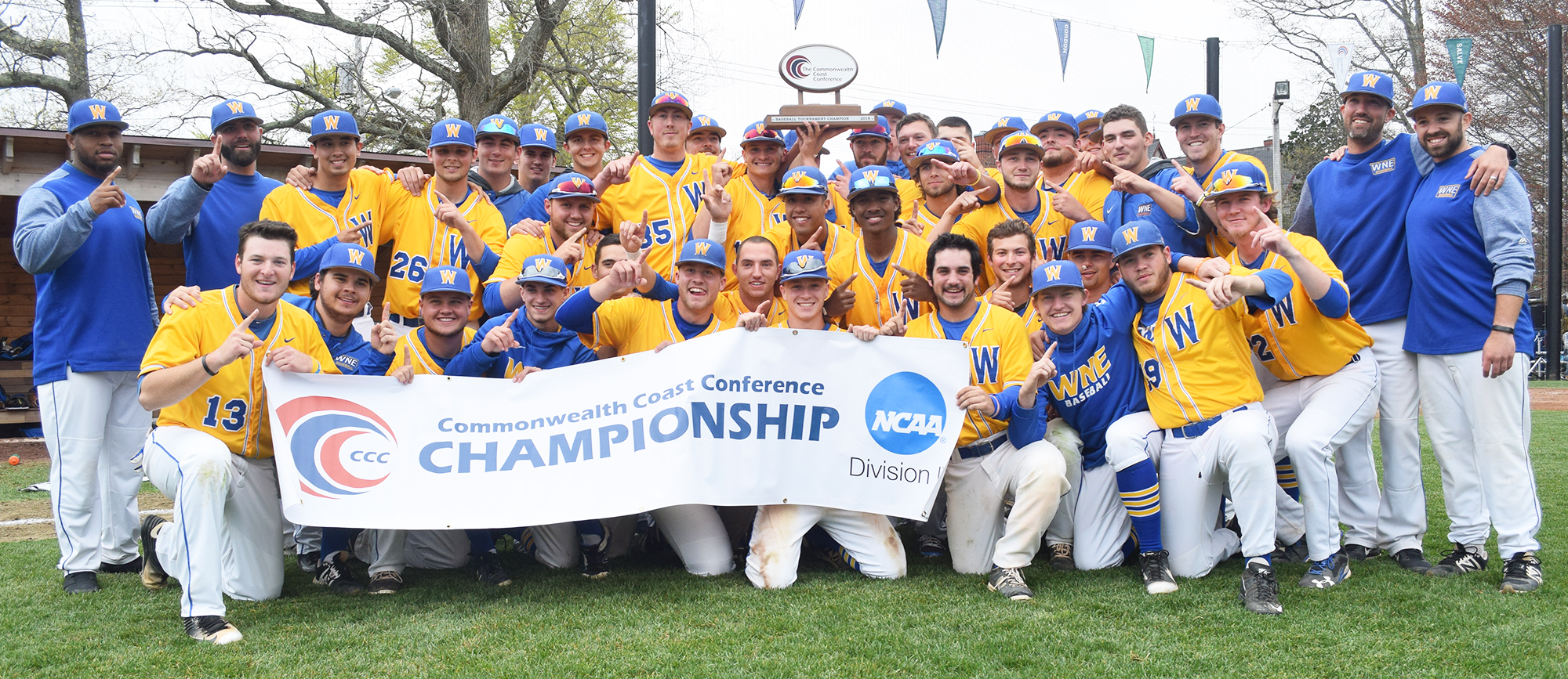 Western New England captured its sixth CCC title and first since 2012 with a 7-6, walkoff victory over Salve Regina on Sunday at Reynolds Field in Newport, R.I. (Photo by Jim Balderston)