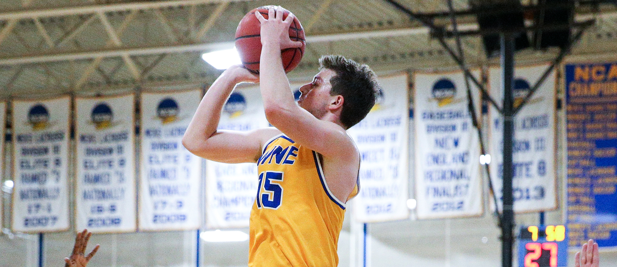 Sophomore Cole Eiber matched his career-high with 13 points in Western New England's 78-60 win at Curry on Thursday. (Photo by Chris Marion)