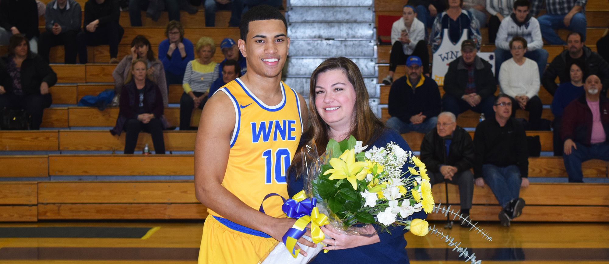 Senior Anthony Service was honored prior to the start of Western New England's 111-89 victory over UNE on Saturday. (Photo by Rachael Margossian)