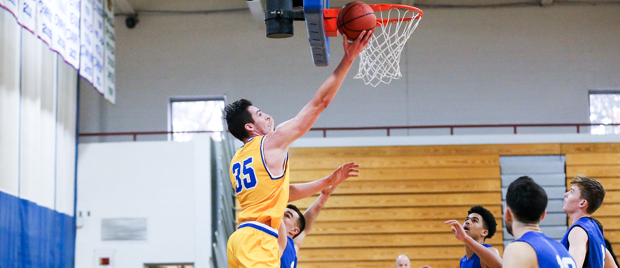 Freshman Zach Tavitian recorded 18 points, six rebounds and three blocks in Western New England's 73-61 loss to Nichols on Saturday. (Photo by Chris Marion)