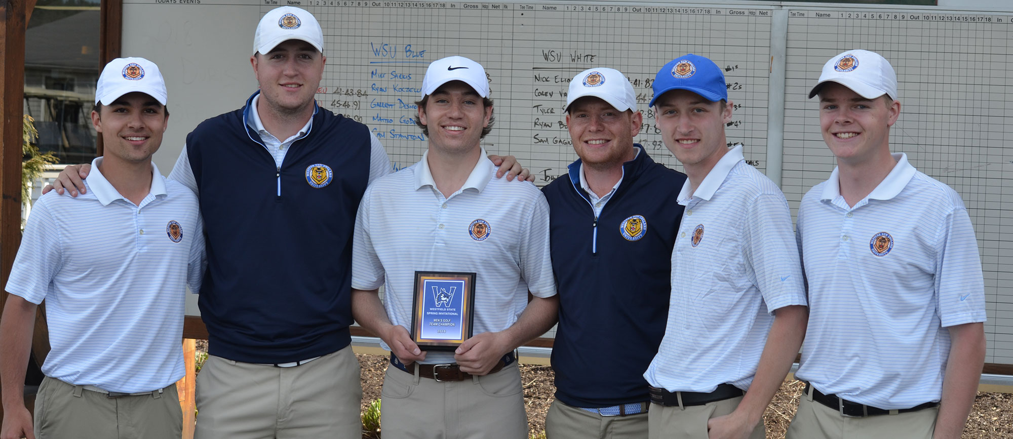 Western New England captured the team title at the Westfield State Spring Invitational on Tuesday, led by freshman Ryan Zogby (third from left), who claimed co-medalist honors.