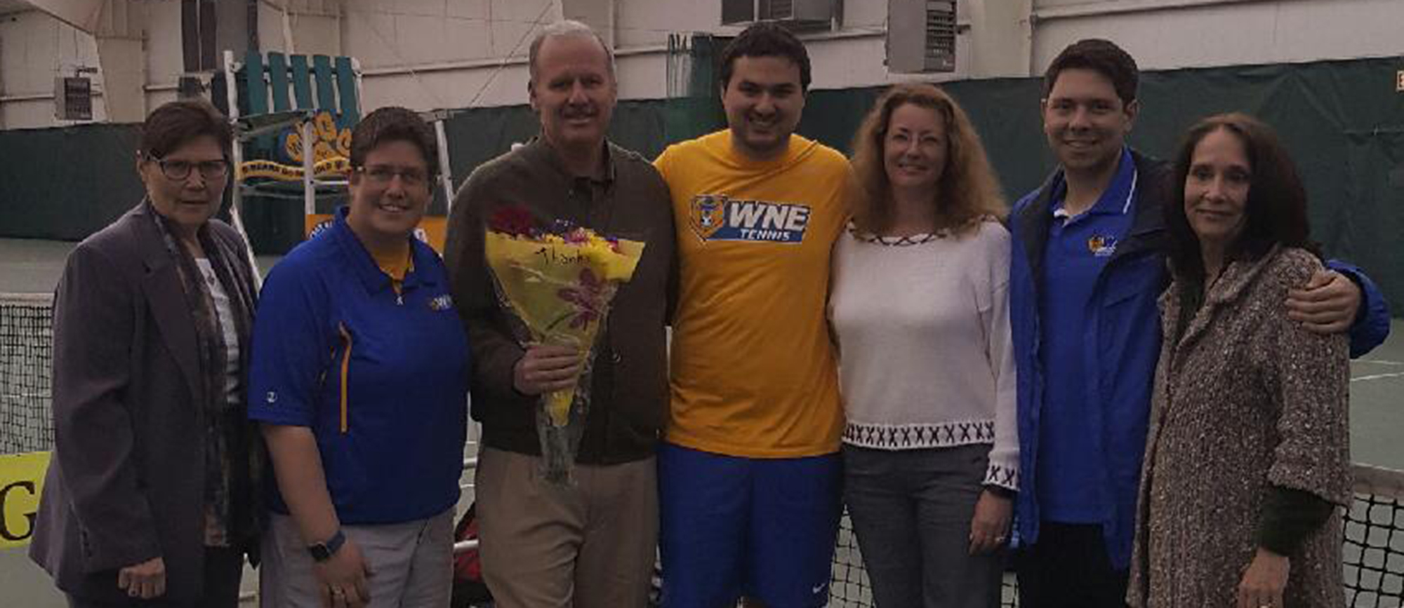 Western New England honored senior Brian Grohe (middle) prior to the start of Tuesday's match.