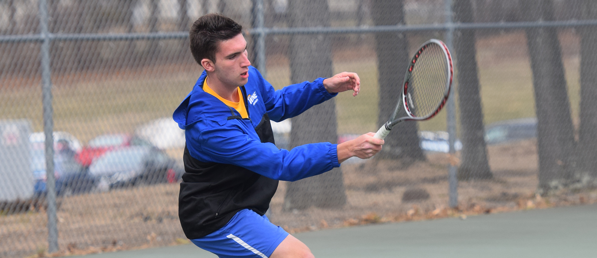 Sophomore Griffin Arnold posted a 6-1, 6-1 win at No. 5 singles in Western New England's 7-2 loss to Gordon on Wednesday. (Photo by Rachael Margossian)