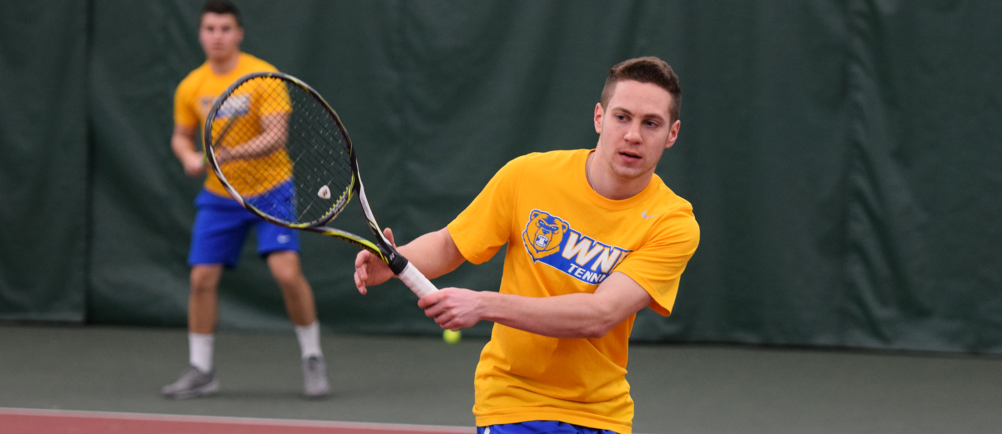 Western New England's No. 1 doubles duo of Justin Kohut and David Kalmer posted an 8-3 win against Roger Williams on Saturday. (Photo by Rachael Margossian)