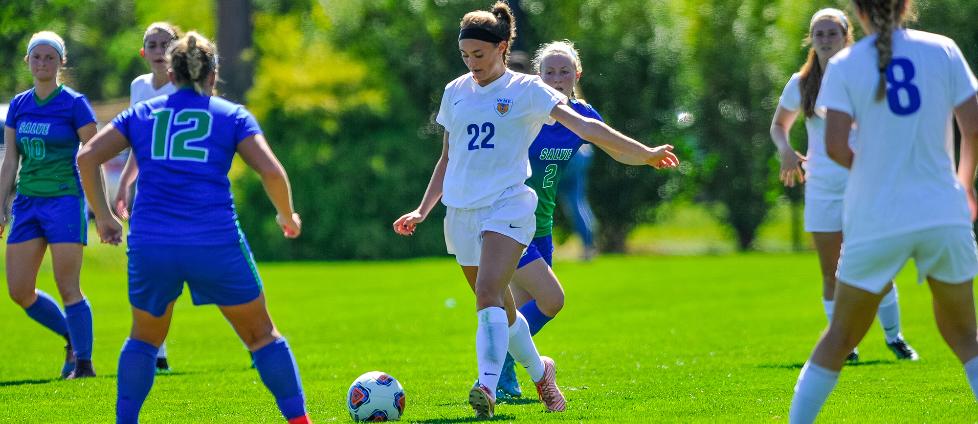 Senior Maddie Morgan scored her first goal of the season in Western New England's 2-1 victory at Eastern Nazarene on Saturday. (Photo by Bill Sharon/Spartan SportShots)