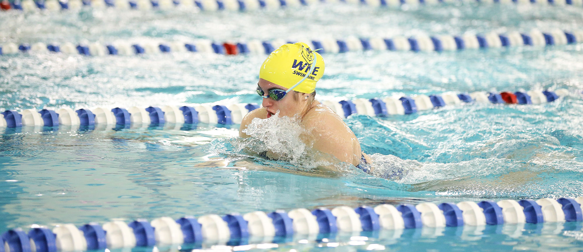 Freshman Lauren Mangiaratti posted a pair of first place finishes in Western New England's 152-108 loss to Babson on Monday (Photo by Chris Marion).