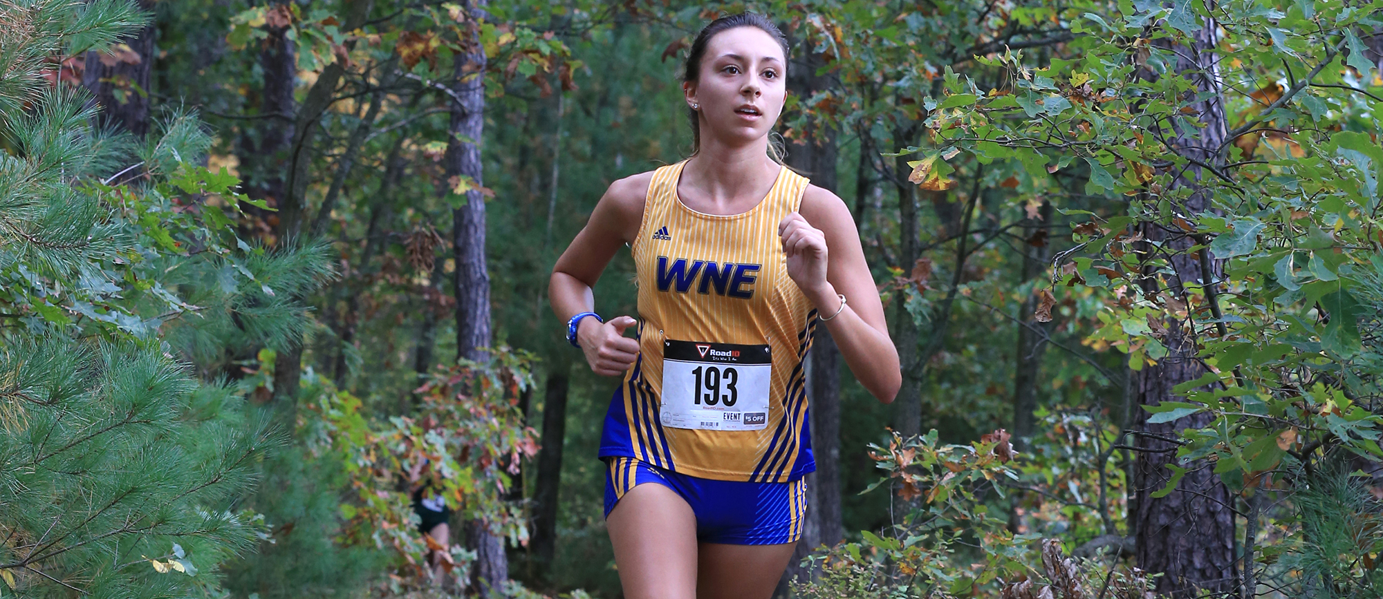 Junior Meagan Dias earned All-CCC honors for the second consecutive season with her seventh place finish (24:57.8) at the CCC Championship on Saturday (Photo by Doug Steinbock).