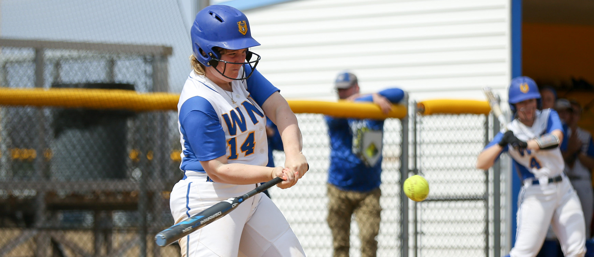 Dina DiBlasio hit her team-leading fourth home run of the season on Sunday as the Golden Bears split two games with Curry. (Photo by Chris Marion)