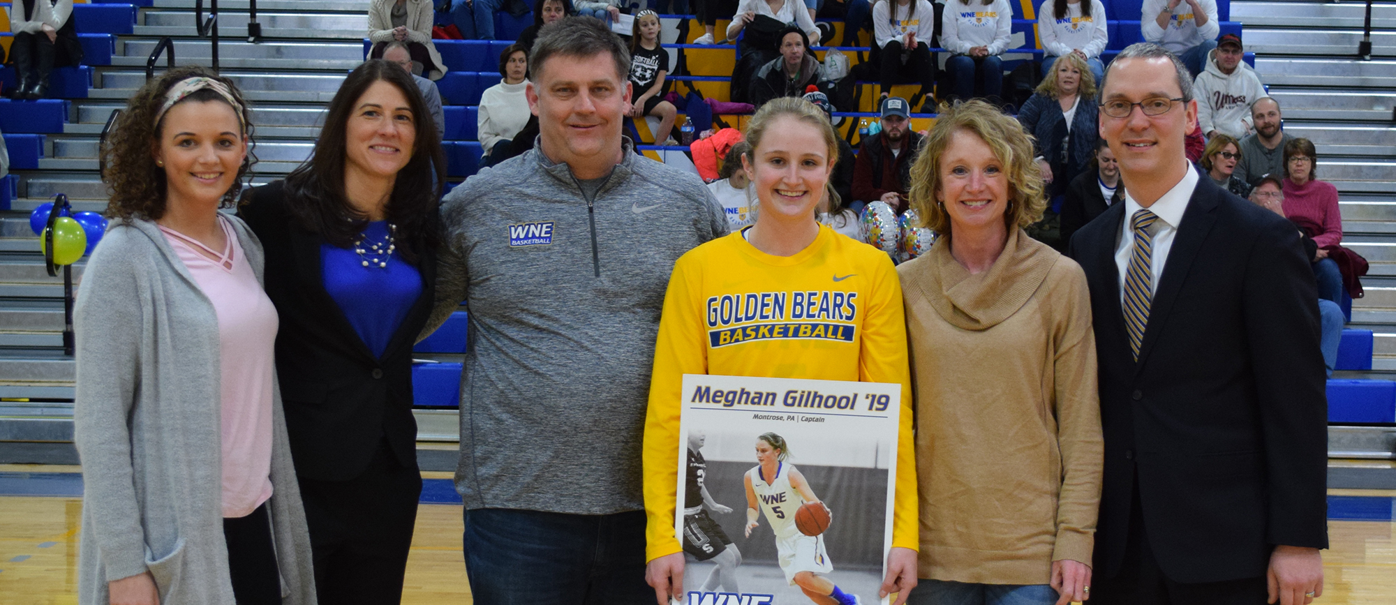 Senior captain Meghan Gilhool was honored before the start of Western New England's 52-30 win over Curry on Saturday. (Photo by Rachael Margossian)