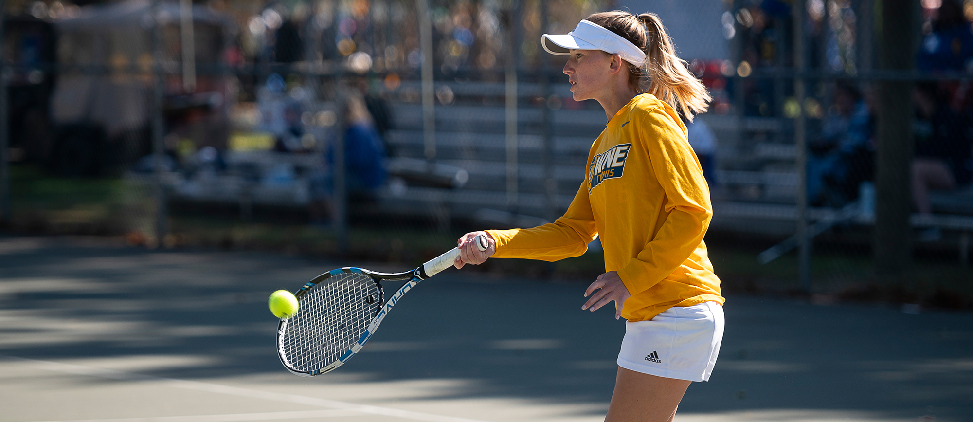 Morgan Schrader picked up wins at No. 1 doubles and No. 2 singles, but the Golden Bears fell to Gordon 5-2 in the CCC Tournament on Wednesday. (Photo by Ben Barnhart)