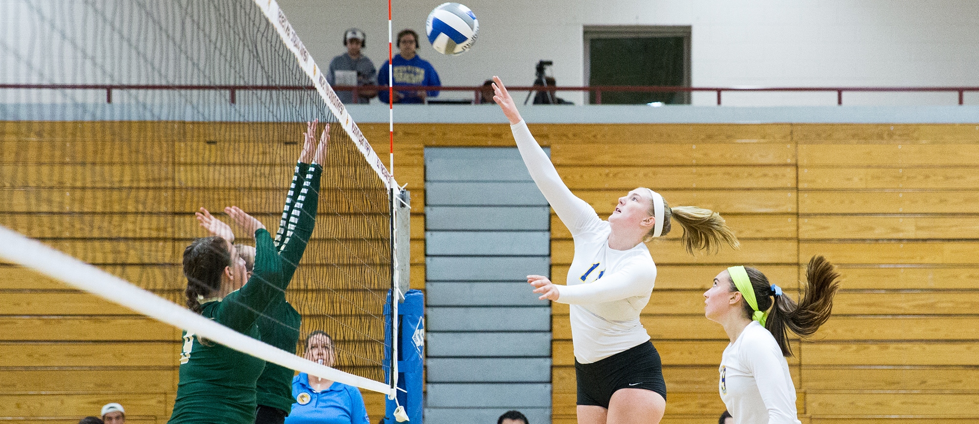 Junior Cassie Holmes recorded a career-high 14 kills in Western New England's 3-1 win at Mount Holyoke on Friday night. (Photo by Chris Marion)