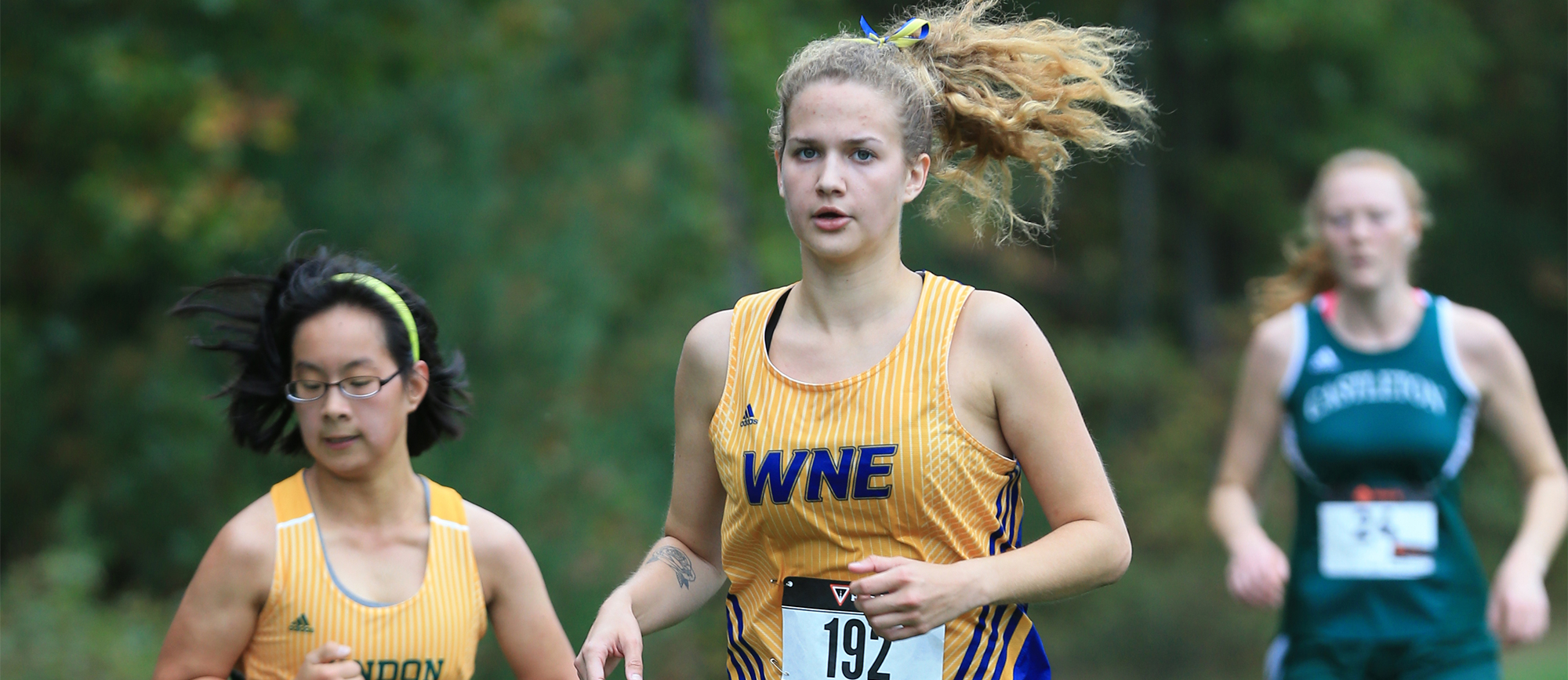 Ashley Benedict finished 16th overall as Western New England captured the Elms Blazer Classic on Saturday. (Photo by Doug Steinbock)